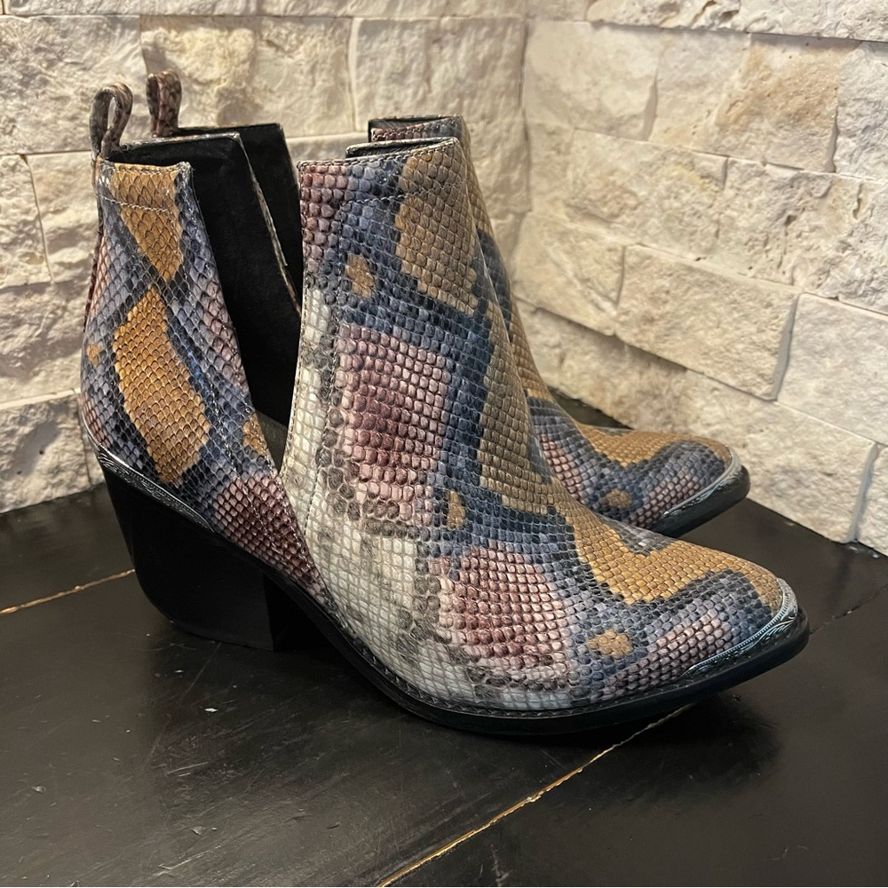 Jeffrey Campbell Multicolor Snakeskin-Print Heeled Ankle Boots